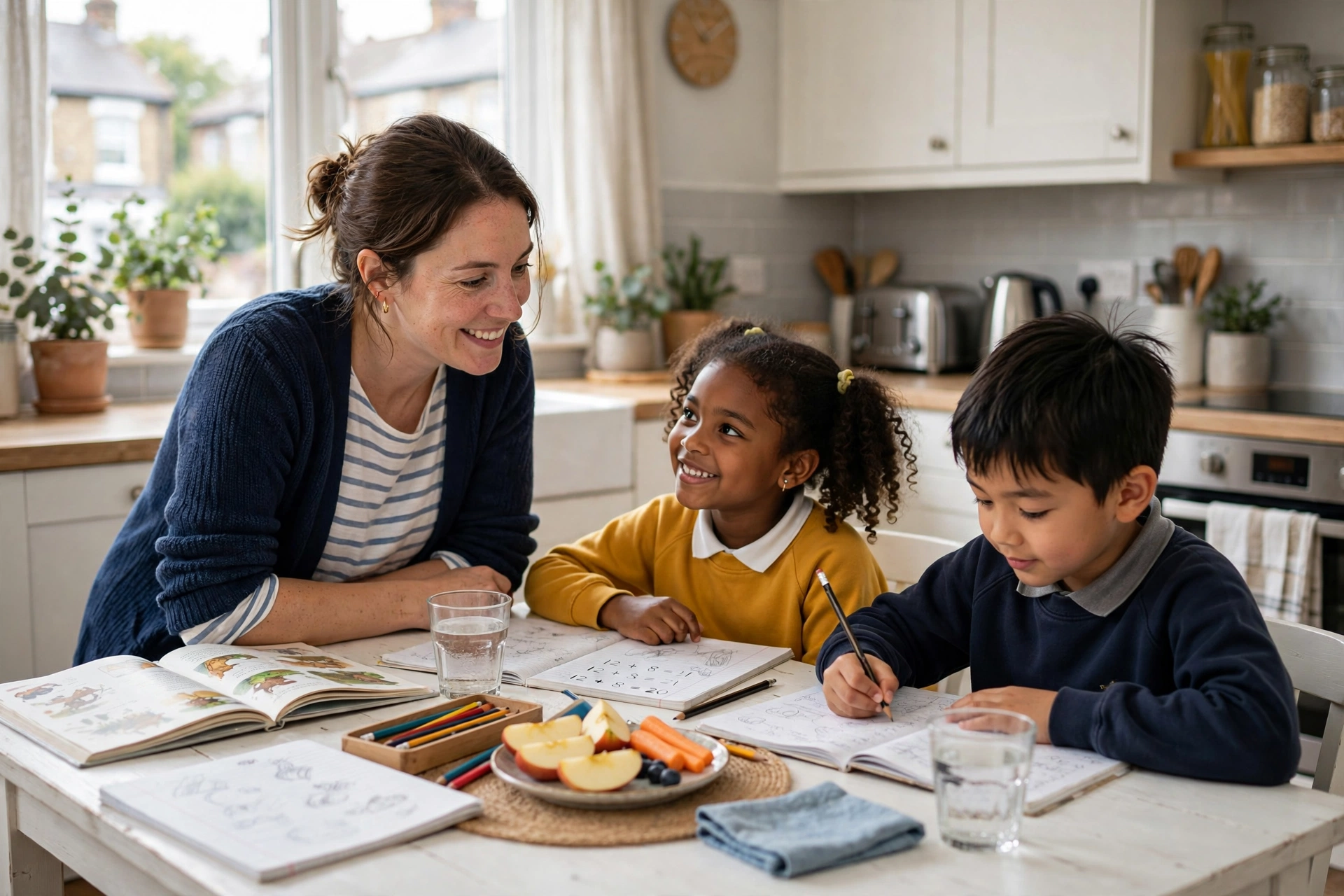 Childminder helping children homework Wood Green